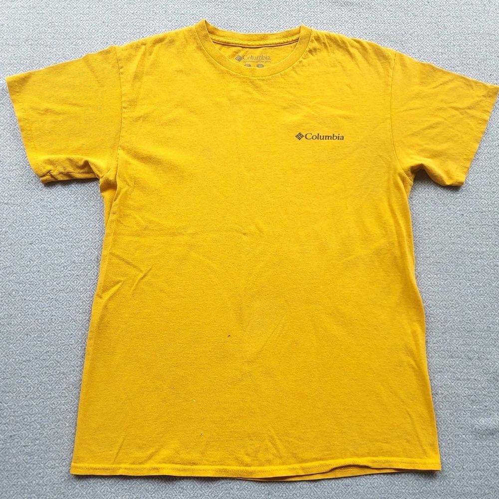 Columbia T-Shirt Mens Medium Yellow Graphic Tee Short Sleeve Crew Neck Cotton